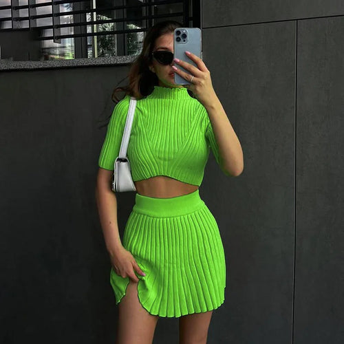 2024 Spring Summer New Women Pit Stripe Knitted 2-Piece Set High